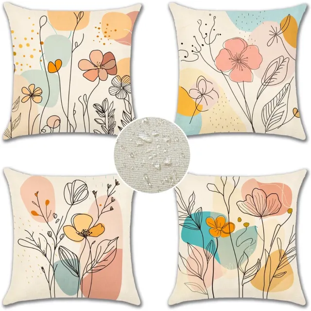 Ibenzoa Stijlvolle Set van 4 Waterbestendige Sierkussenhoezen voor Binnen en Buiten Abstracte bloemen