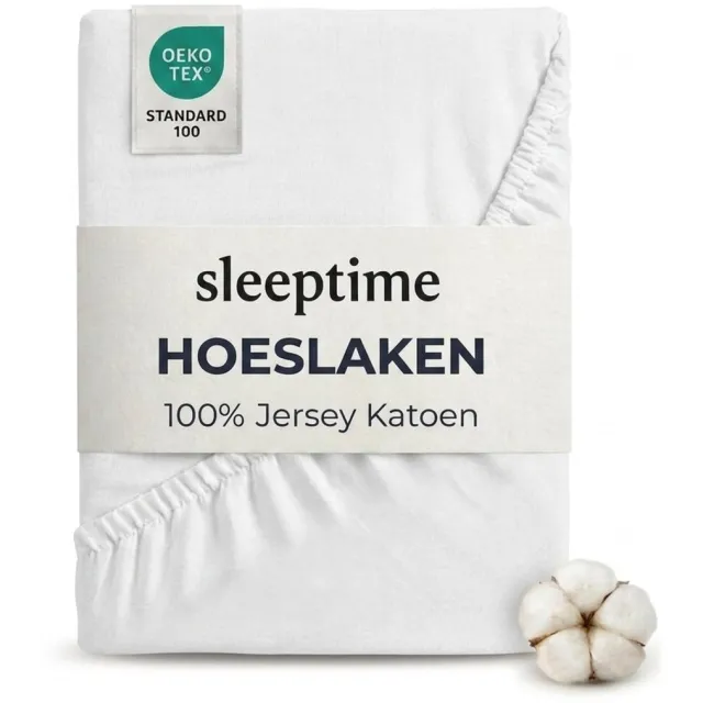 Sleeptime Jersey Stretch Hoeslaken - 100% Katoen - 80/90/100x200 - Wit