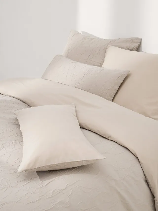 Westwing Collection Gewassen katoenen perkal dekbedovertrek Leonora Beige