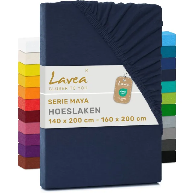 lavea Jersey hoeslaken, Maya-serie, 100% katoen, hoogwaardige afwerking, elastisch en Oeko Tex 100-gecertificeerd Nachtblauw