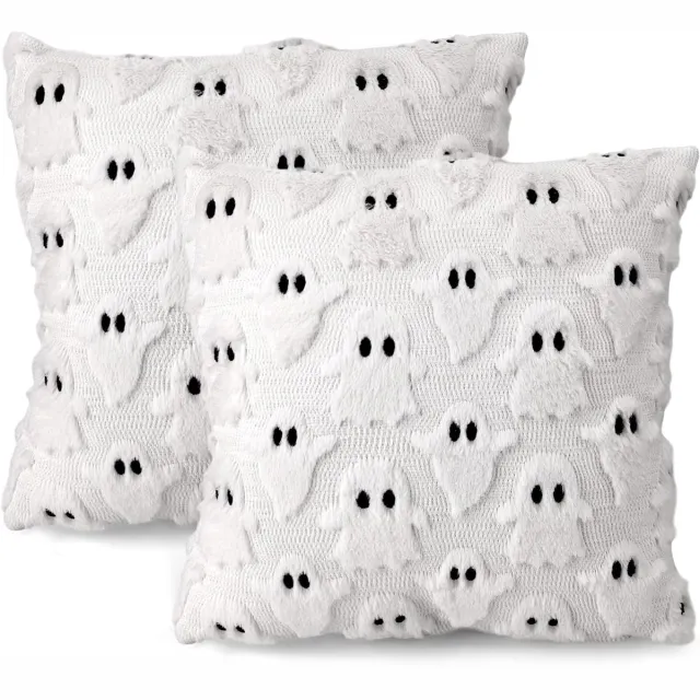 KZQ 2-delige Halloween kussensloop 45x45 cm - Grappig spookontwerp - Herfstdecoratie voor binnen en slaapkamer - Geschikt voor bank en bed Wit1