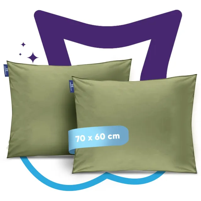Slaapspeciaal eazydekbed Kussensloop - Groen - 60x70 cm - Set van 2 - Zacht, Hypoallergeen, Ademend, Vochtregulerend, Dubbelgestikt & Onderhoudsvriendelijk Groen Hotel