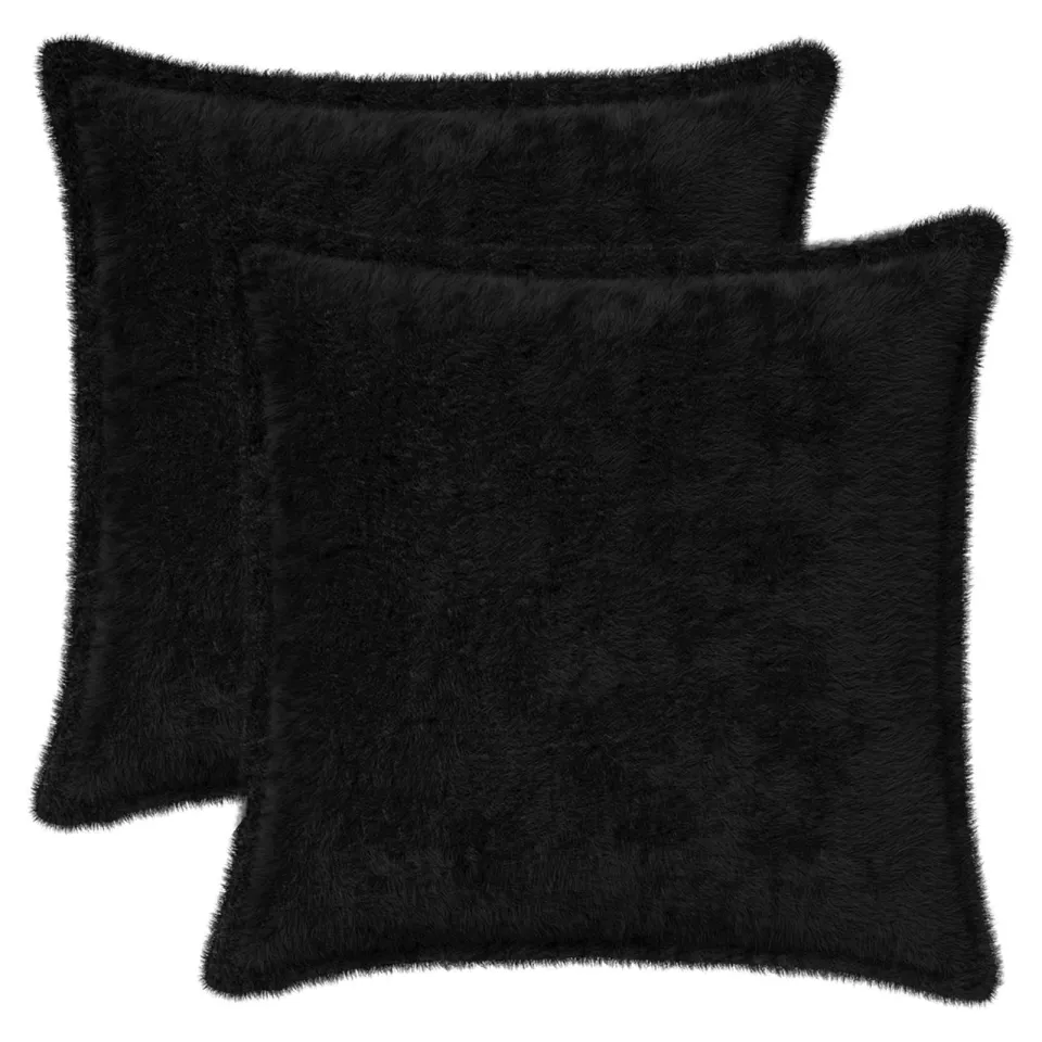 vidaXL Kussensloop 2 st HOUTEN Zwart 40 x 40 cm Nep Konijnenbont, foto 3