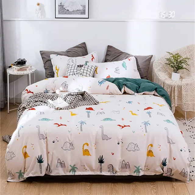 Unyqoos ® Charmant Kinderbeddengoedset met Omkeerbaar Dinosauruspatroon voor Jongens en Meisjes, 140 x 200 cm, 2-delig kleurrijk
