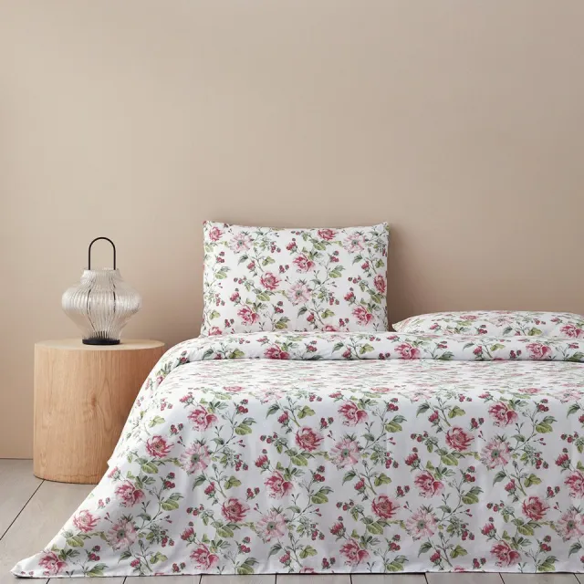 English Home Sparkling Flowers Dekbedovertrekset - 100% katoen - Incl. Hoeslaken 100x200 - Eenpersoons 160 x 220 cm - Kussensloop- Roze -Groen kleur Roze Groen- Bloemrijk