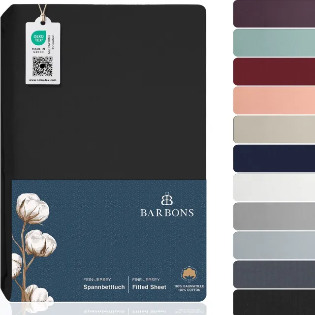 BARBONS hoeslaken 120x200 - hoeslakens Jersey 145 g/m² - 100% katoen - zwart