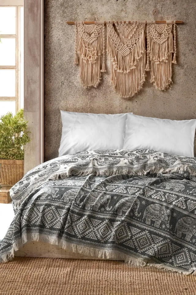 Asir piqué beddenset voor twee personen - antraciet - 220 x 240 cm