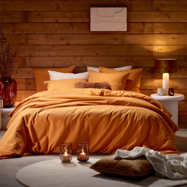 De Witte Lietaer Dekbedovertrek Laura Copper - Hotelmaat - 260 x 240 cm - Katoen Flanel Oranje