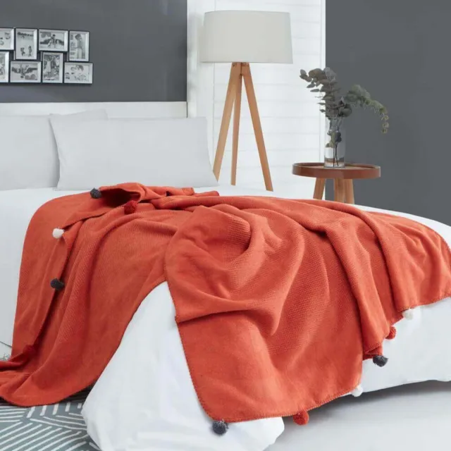 Trimita Pompom deken - katoenmix - 200 x 220 cm - terra