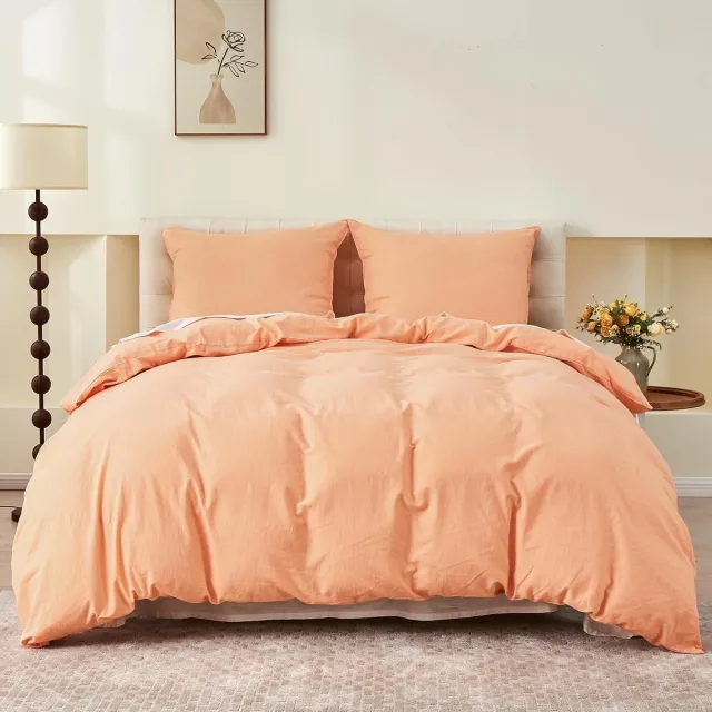 JGS Luxe Linnen en Katoenen Beddengoedset, Ademend, Zomer Beddengoed, 155x220 cm, 2-delig in Perzik Kleur orange