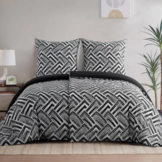 Unyqoos Zachte en stijlvolle microvezel beddengoedset met geometrisch patroon Geometrisch Zwart