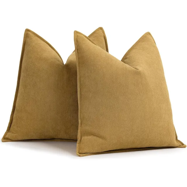 Famanu kussenhoezen set van 2 – luxe zachte sofa kussenslopen met elegant design – voor bank/bed/woondecoratie Mosterdgeel