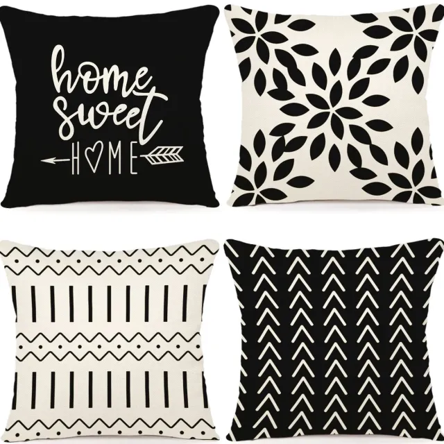 Unyqoos ® Stijlvolle Set van 4 Linnen Kussenslopen voor Woonkamer en Tuin, 40 x 40 cm zwart