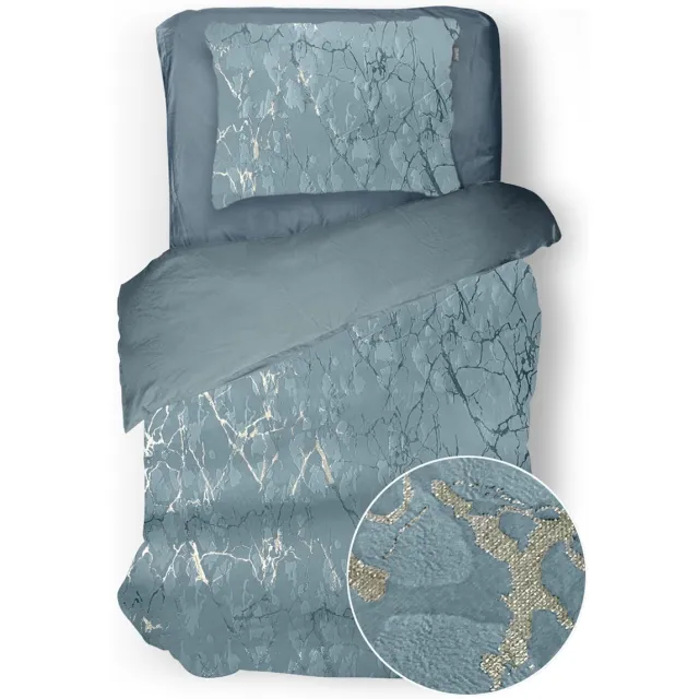 Eleganzzz Dekbedovertrek Marbel Foil Velvet - Mineral - Dekbedovertrek 140x200/220cm - 100% Velvet - Eenpersoons dekbedovertrekken - Abstract Dekbedovertrek Groen