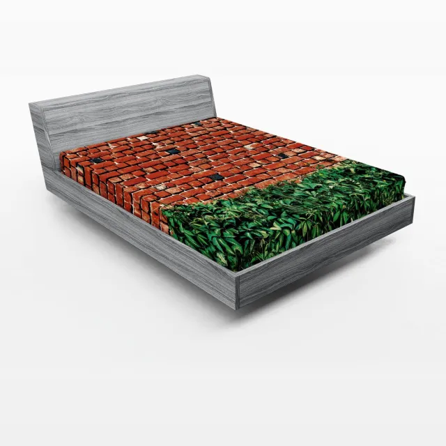ABAKUHAUS Bakstenen Muur Hoeslaken, Muur met Groene Bladeren, Zachte Decoratieve stof met Elastische Band, 140 x 200 cm, Verbrand Oranje Groen Zwart Gebrande oranje groen zwart
