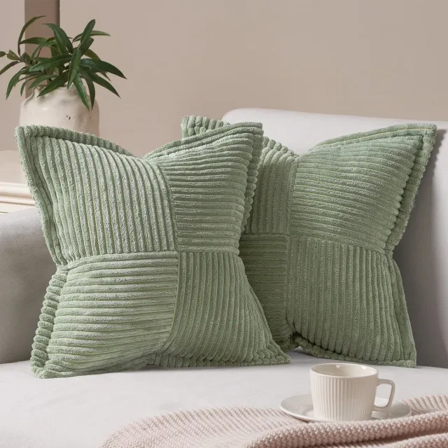 Ibenzoa Set van 2 stijlvolle corduroy kussenslopen voor interieurdecoratie groen