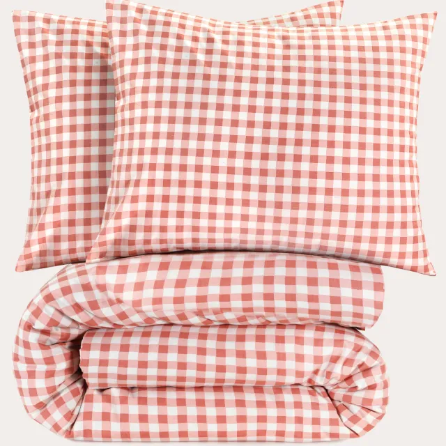 NOUS Living katoenen dekbedovertrek lits-jumeaux roze ruitprint