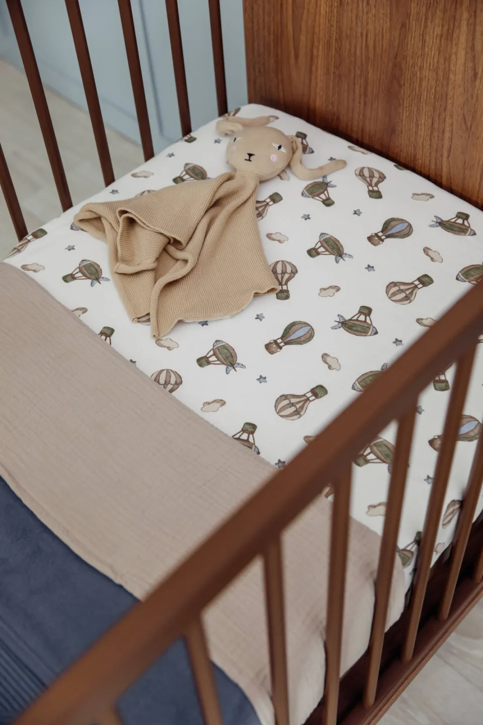 Meyco hoeslaken junior bed Air Balloons ecru/groen/blauw, foto 3