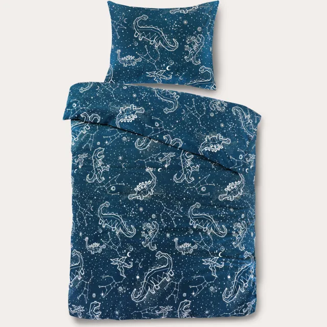 NOUS Kids katoenen dekbedovertrek kinderbed dino (120x150 cm) Petrol