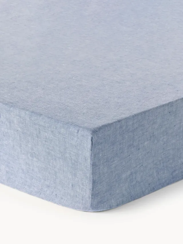 Westwing Collection Topper hoeslaken Linna, linnen Blauw