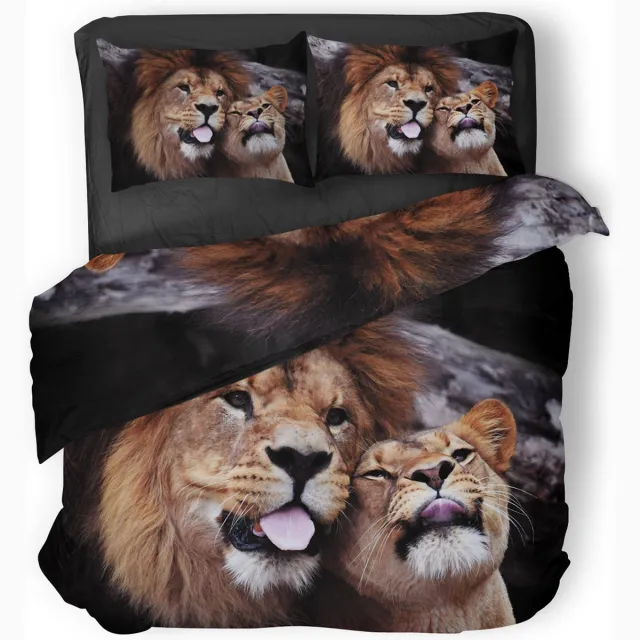 Eleganzzz Dekbedovertrek Wild Lion - zwart - Dekbedovertrek 240x200/220cm - Micropercal - Lits Jumeaux - Dekbedovertrekken - Leeuwen Dekbedovertrek - Dieren Dekbedovertrek
