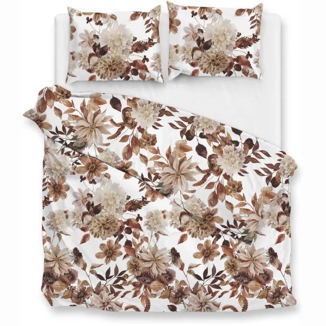 Zohome Dekbedovertrek Sofia - Bedlinnen met Bloemen print - Bruin - Dekbedhoes van 100% Katoen-Flanel