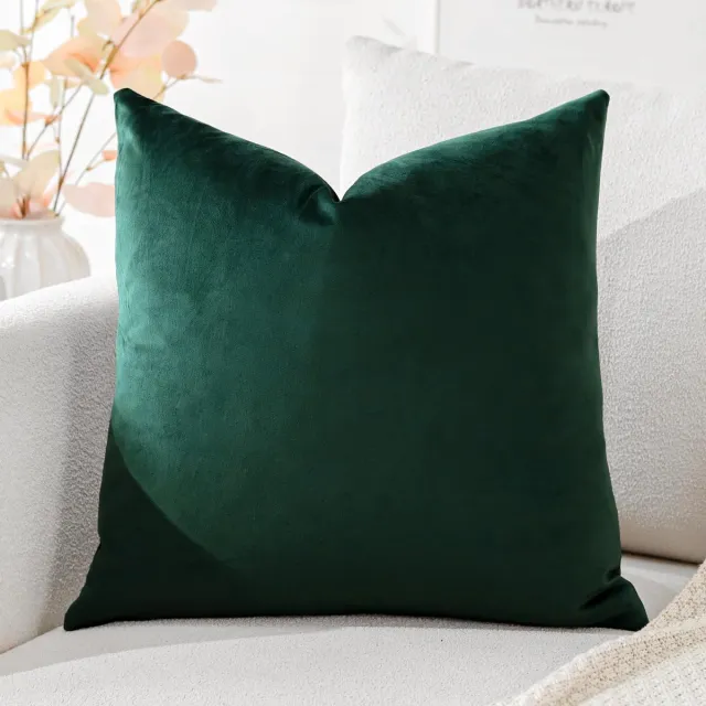 Ibenzoa Stijlvolle fluwelen kussensloop voor bank en slaapkamer, 45 x 45 cm, donkergroen