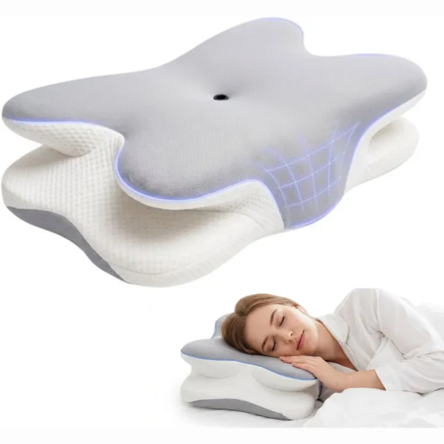 Comfeur Hoofdkussen Memory Foam - Ergonomisch Kussen voor Nekklachten - Orthopedisch Kussen - Voor Zijslapers, Rugslapers en Buikslapers - Traagschuim grijs/wit