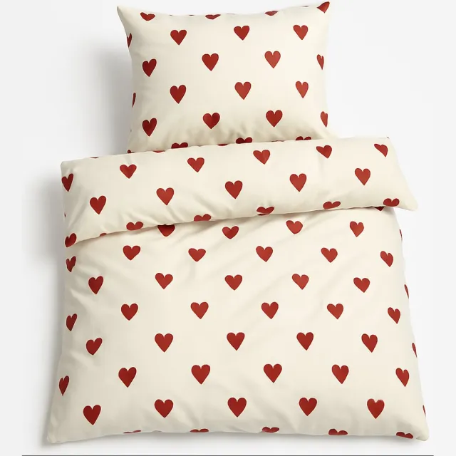 Ibenzoa ® Harten - Dekbedovertrek set - Rood/wit - 135x200 - Microvezel - 1x kussensloop 80x80 - Ritssluiting - 2-delig