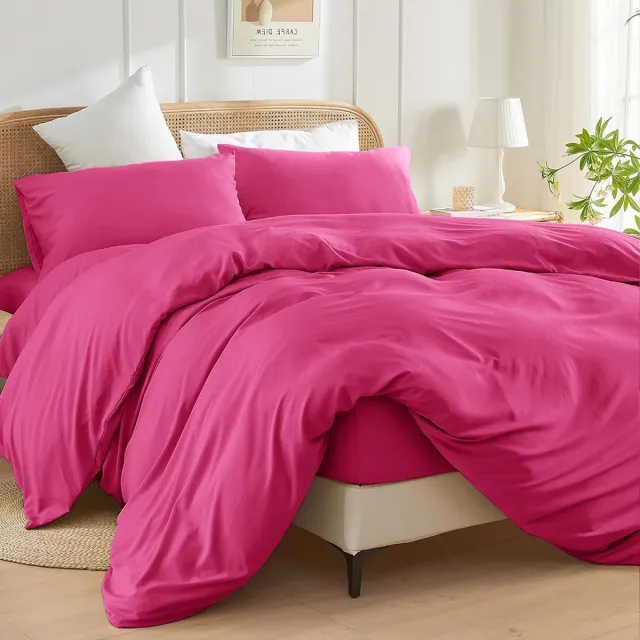 Famanu Kingsize dekbedovertreksets in roze, 3 stuks geborsteld microvezel, beddengoedset met knoopsluiting inclusief 1 dekbedovertrek en 2 kussenslopen