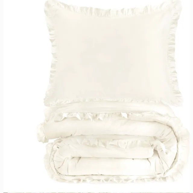 NOUS Living katoenen ruffle dekbedovertrek ecru