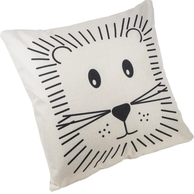 QUVIO Kussensloop leeuw - Kussenhoes - Kussenbeschermer - Omtrek kussen - Sierkussen kinderkamer - Kussensloop 45 x 45 cm - Crème en zwart