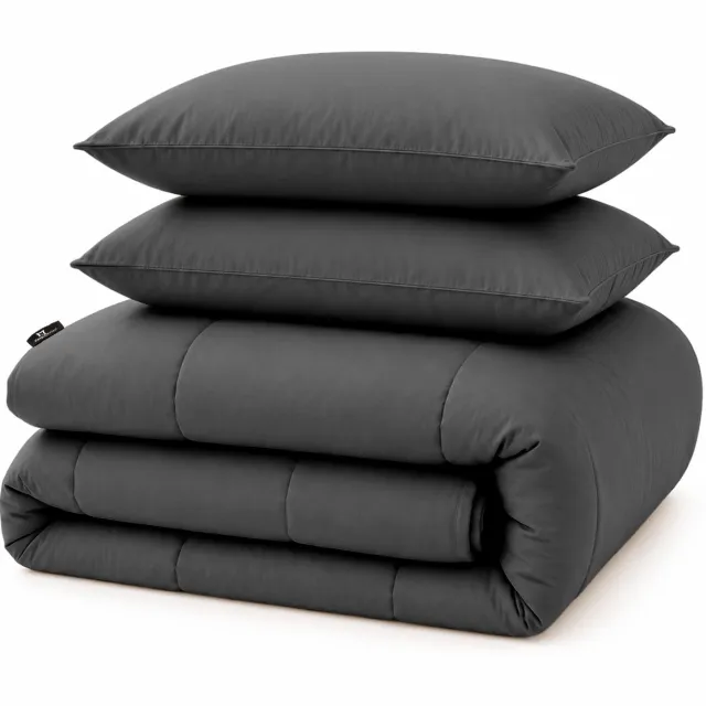 Slaapspeciaal Eazydekbed Hotel Grijs - Wasbaar Dekbed - Dekbed zonder Overtrek - Hoesloos Dekbed - All Year Dekbed - 2 in 1 Dekbed - Dekbed met Vaste Overtrek - Incl. 2 Kussenslopen - 240x220 cm Grijs + Kussenslopen