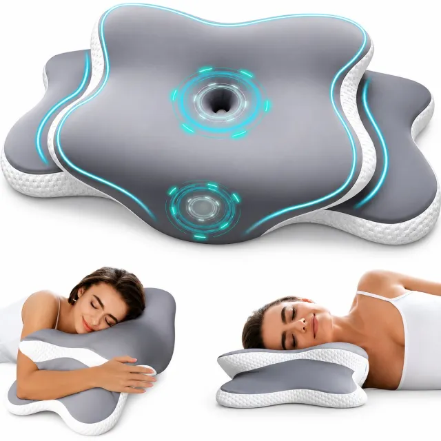 Dutchers Ademvrij Hoofdkussen – Vlinderkussen - Verkoelend Kussen – Anti Snurk – Orthopedisch Traagschuim Nekkussen - Nekklachten – Ergonomisch Vlinder Slaapkussen – Cervicaal Hoofdkussen – Memory Foam Bedkussen Donker grijs