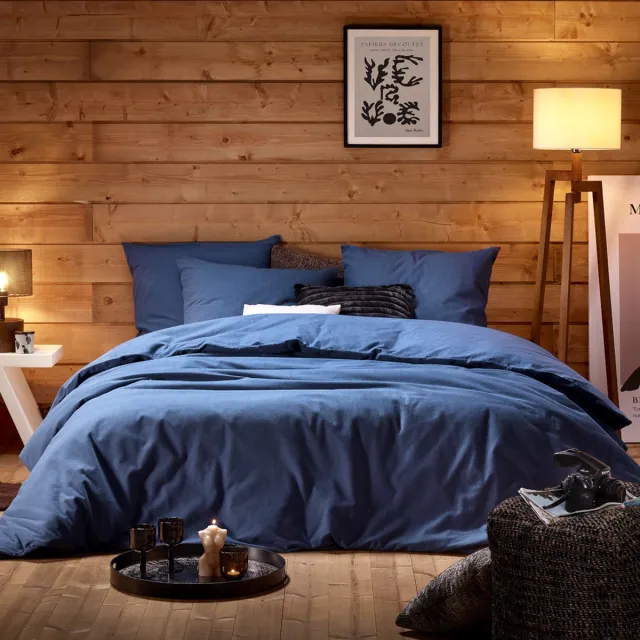 De Witte Lietaer Dekbedovertrek Laura Blue Indigo - Hotelmaat - Katoen Flanel Blauw