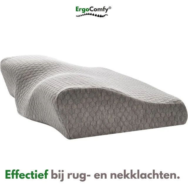 ErgoComfy® ErgoComfy - Ergonomisch Hoofdkussen - Ergonomisch - 60x35cm - Orthopedisch - Traagschuim - Nekklachten - Tegen Nek- en rugklachten Lichtgrijs