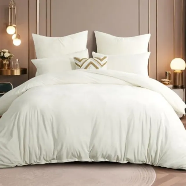 Nazik Living Flanellen dekbedovertrek 220 x 240 cm - Winter warm pluche fleece set met 2 kussenslopen 80 x 80 cm, wit