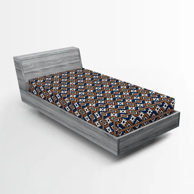 ABAKUHAUS Boho hoeslaken, geometrisch patroon, zachte decoratieve stof, rondom elastisch, 90 x 190 cm, oranje, blauw en wit