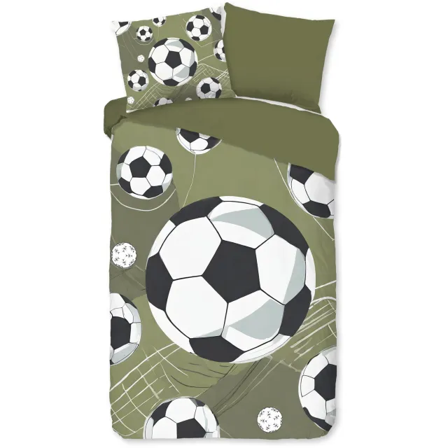 Pure dekbedovertrek voetballen - 1 persoons 140x200/220 cm - Groen - Microvezel Green