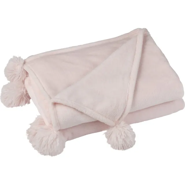 J-Line plaid Pompom - polyester - lichtroze - 170 x 130 cm