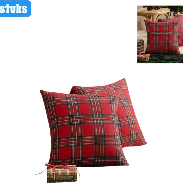 SWGOTA Kussenslopen - Geruit - Kussenhoezen - Voor banken en slaapkamers - Kerstsfeer - Kerstversiering - 45*45cm - Rood - set van 2