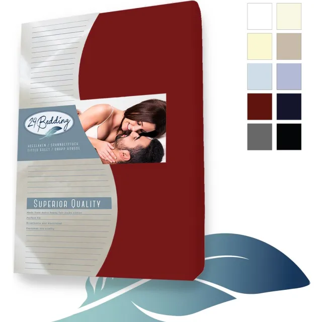 24-Bedding Duopak 2 stuks !! - Jersey Hoeslaken - 100% katoen - 1 persoons - 90x200 cm - Bordeuax - 30 cm Bordeaux
