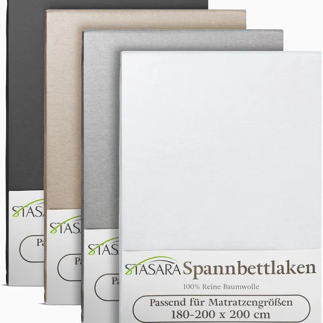 STASARA Jersey Hoeslaken - 100% Katoen Oeko-Tex, Tot 22cm Matrashoogte Antracietgrijs