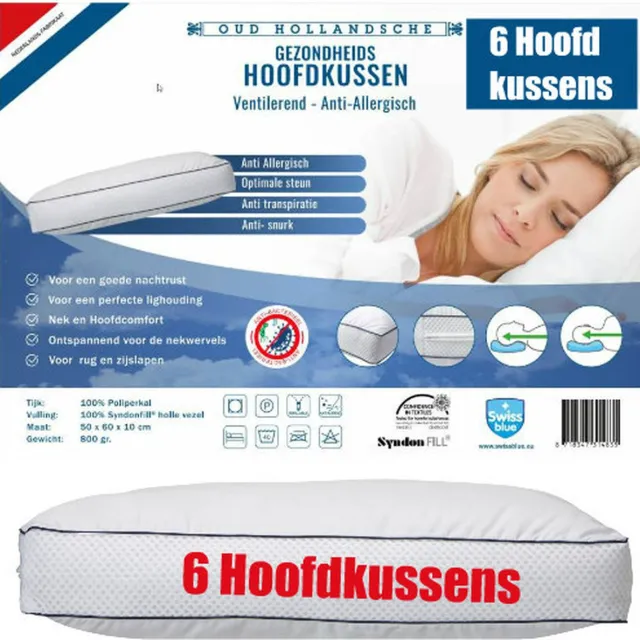 Swissblue 6x Airco hoofdkussen- ventilerend-hoofdkussen-Swissblue hoofdkussen-hotel kussens- hostel kussens- B&B hoofdkussens- voor nekklachten-rugklachten-geschikt voor buikslaper-zijslaper-rugslaper-ademens-verkoelend-luxe hoofdkussen-maat:50-60-10 wit
