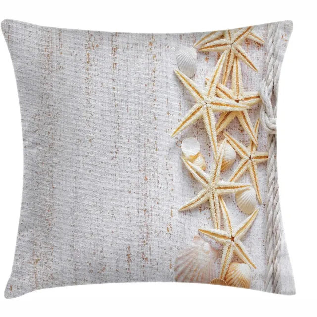 ABAKUHAUS Kussenhoes Ocean – Schelpen & Zeester – 45x45 cm – ivoor Elfenbein