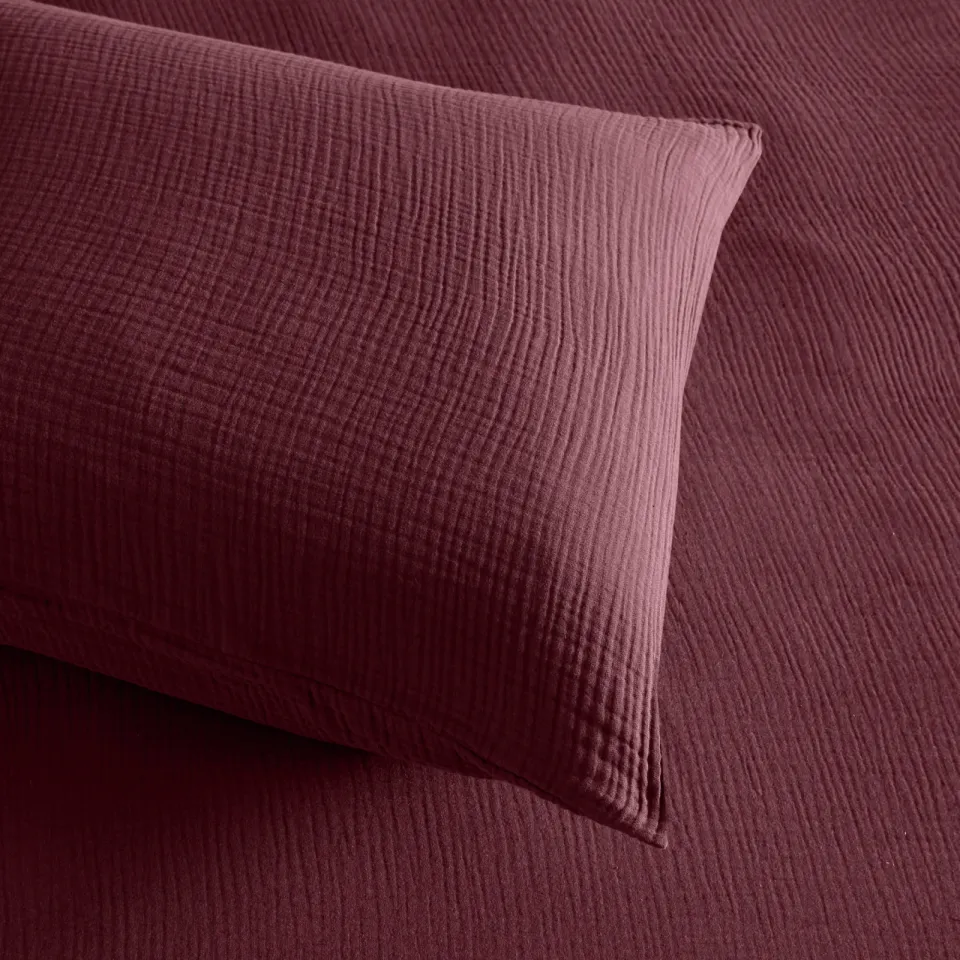 NOUS Living mousseline 2-persoons dekbedovertrek 200x220 cm - donkerrood, foto 5