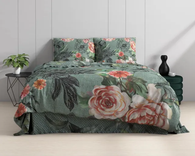 Dreamhouse Diana Groen 200 x 200/220 - Dreamhouse - Dekbedovertrek - inclusief kussensloop - bloemen print