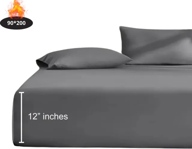Nivard Hoeslaken Set - Inclusief Kussensloop - 3 Delige Set - Beddengoed - Fitted Sheet - Pillow Case - Bed - Donkergrijs 90 x 200