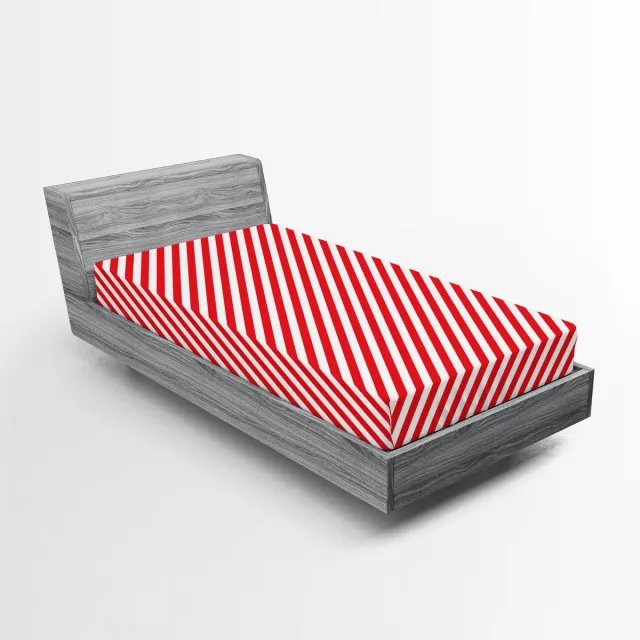 ABAKUHAUS Hoeslaken met snoepstokmotief, diagonale rode strepen, zachte decoratieve stof met elastische band, 90 x 200 cm, rood en wit rood-wit