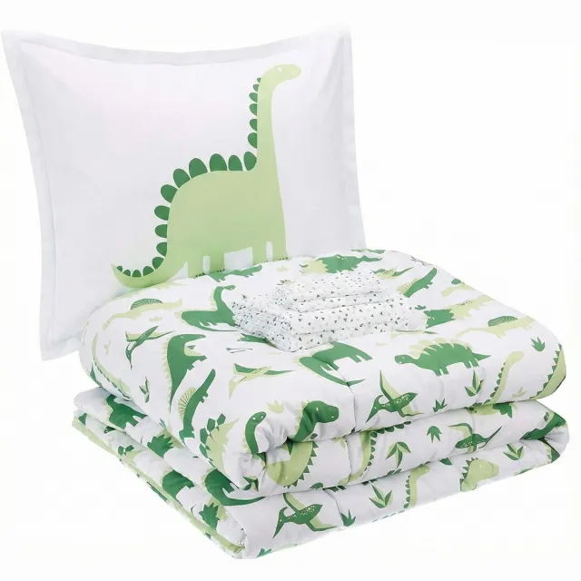 MAZAZU Wasbaar Kinderdekbed Zonder Overtrek - 140x200 cm - Dino Groen - All-Year - Hypoallergeen & Zacht